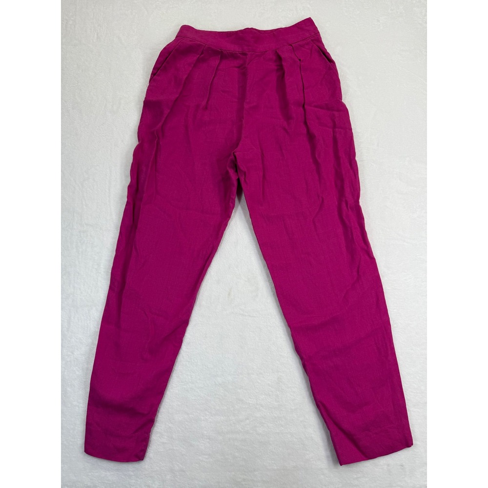 Theory Magenta Pink Linen Blend Pleated High Rise Tapered Trousers Size‎ 4